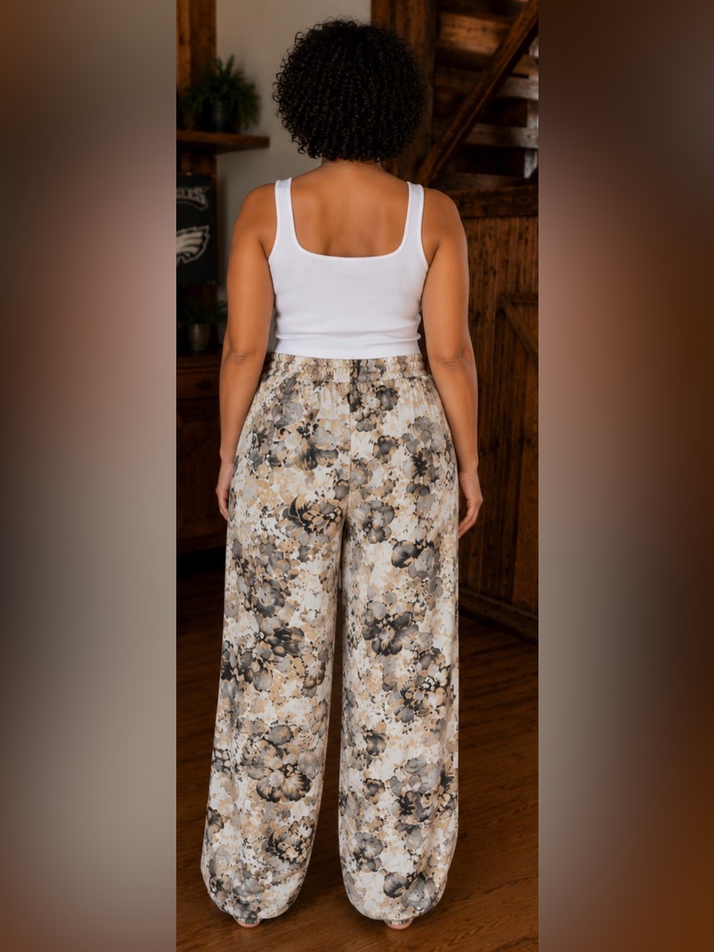 Calvin Klein Floral Drawstring Wide-Leg Pants Size 12 - Picture 2 of 2